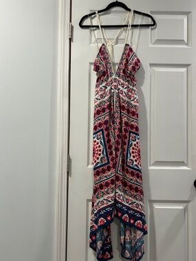 Flying Tomato V-Neck Maxi Sun Dress in Red, Navy & White Size Small